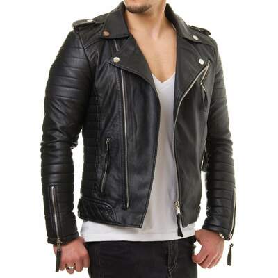 Handmade Men's Black Leather Zipper Pocket Biker Fashion Jacket