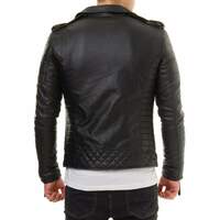 Handmade Men's Black Leather Zipper Pocket Biker Fashion Jacket - Thumbnail 1