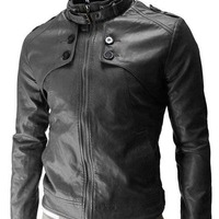 Handmade Men's Slim Fit Black Leather Button Fashion Zipper Jacket - Thumbnail 1