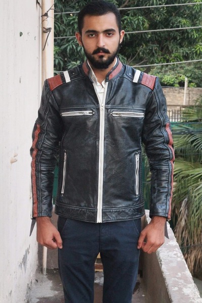 Handmade Men's Leather Black Biker Fashion Pocket Zipper Jacket