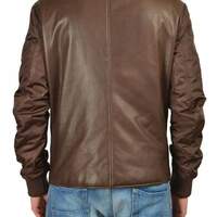 Handmade Men's Brown Leather Biker Zipper Pocket Fashion Jacket - Thumbnail 1