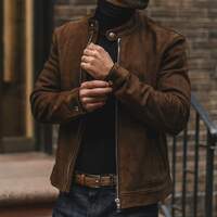 Handmade Men's Brown Suede Biker Fashion Zipper Jacket - Thumbnail 1