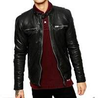 Handmade Men's Black Fashion Leather Zipper Biker Jacket - Thumbnail 1