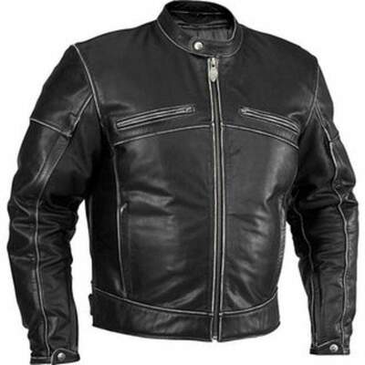 Handmade men's black fashion leather zipper biker jacket