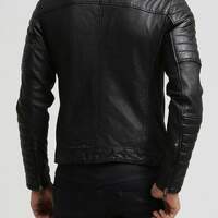 Handmade Men's Black Pockets Fashion Leather Zipper Biker Jacket - Thumbnail 1
