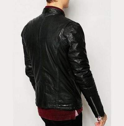 Handmade Men's Black Pockets Fashion Leather Zipper Biker Jacket