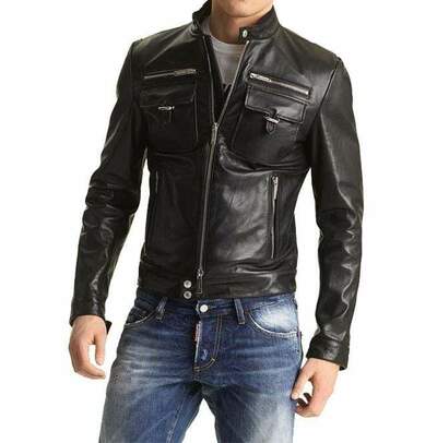 Handmade Men's Black Fashion Leather Zipper Biker Jacket