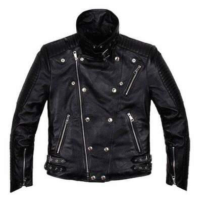 Handmade Men's Black Fashion Leather Zipper Biker Jacket