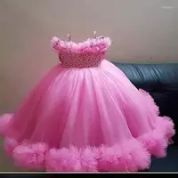 Girl Dresses Kids Pink Ball Gown Flower Straps Neck Hand Made Birthday Party Dress Costumes Pography - Thumbnail 1