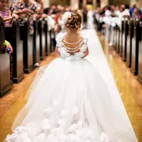 Lace Flower Girl Dresses Sheer Neck Little Girl Wedding Dresses Vintage Communion Pageant Dresses Gowns - Thumbnail 1