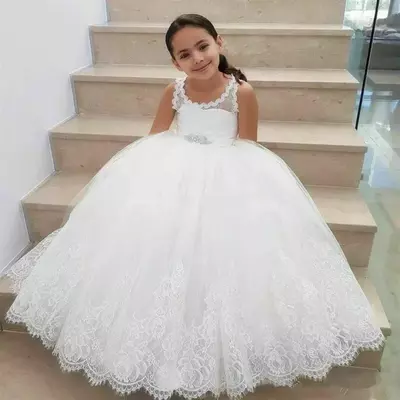 White Flower Girl Dresses Tulle Beading Appliqued Pageant Dresses For Girls First Communion Dresses