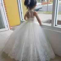 White Flower Girl Dresses Tulle Beading Appliqued Pageant Dresses For Girls First Communion Dresses - Thumbnail 1