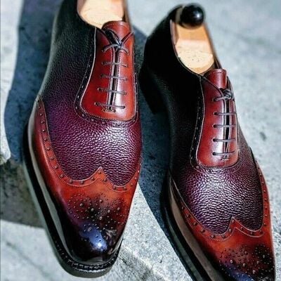 Men's bespoke leather dress shoes good year welted brown two tone leather wingtip shoes
