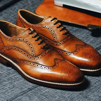 Men Handmade Leather Dress Shoes Brown Leather Formal Wingtip Shoes - Thumbnail 6