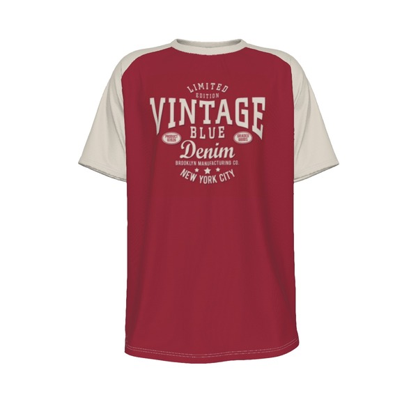 Burgundi vintage sport men  tee Retro varsity raglan sleeve t-shirt casual style shirt