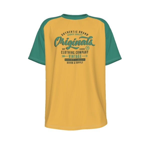 Yellow Green sport men  tee Retro varsity raglan sleeve t-shirt casual Vintage style shirt