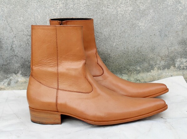 Handmade Men Light Brown Leather Cowboy Boot