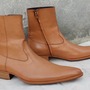 Handmade Men Light Brown Leather Cowboy Boot-1