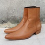 Handmade Men Light Brown Leather Cowboy Boot-2