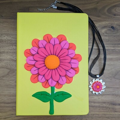 Hippie flower journal and pendant set polymer clay notebook cover 