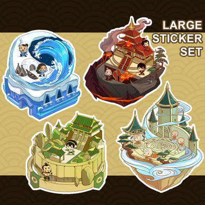 Atla: four nations large sticker set | water tribe air temple earth kingdom fire nation