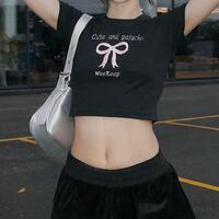 Cute and Psycho Bow Embroidery Crop Top - Thumbnail 3