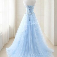 A-line Princess Unique Sweetheart Sleeveless Sweep Train Tulle Corset Dress,1014 - Thumbnail 1