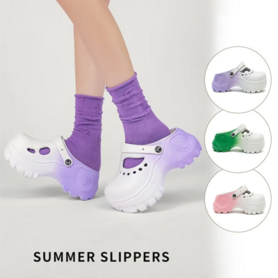 Fashionable gradient outerwear increased thick sole two-wear baotou slippers non-slip seaside vacation beach sandals for women