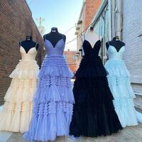 Chic A-line Spaghetti Straps Sky Blue Long Prom Dresses Cheap Evening Gowns,1019 - Thumbnail 1