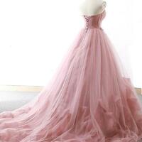  A-line Sweetheart Dust Pink Lace Long Prom Dress Princess Quinceanera,1020 - Thumbnail 1