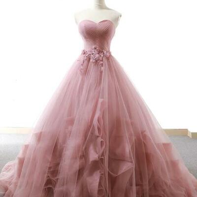  a-line sweetheart dust pink lace long prom dress princess quinceanera,1020
