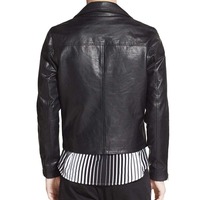 Handmade Men's Fashion Black Leather Pocket Zipper Jacket - Thumbnail 1