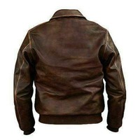 Handmade Fashion Men's Brown Leather Double Pocket Zipper Jacket - Thumbnail 1