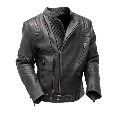 Handmade men's fashion double zipper black leather jacket