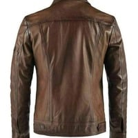 Handmade Men's Brown Leather Biker Zipper Fashion Jacket - Thumbnail 1
