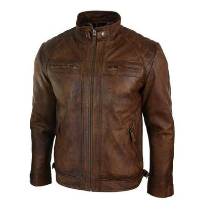 Men's Brown Leather Biker Zipper Fashion Handmade Jacket