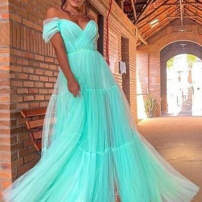 Blue off the shoulder prom dress graduation gown party dress  - Thumbnail 1