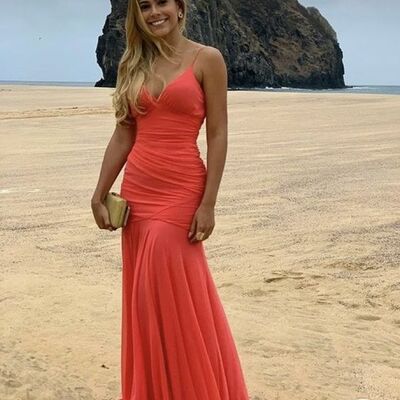 Orange sheath spaghetti straps prom dress graduation gown party dress  - Thumbnail 2