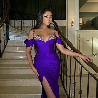 Purple mermaid beading crystals prom dress graduation gown party dress  - Thumbnail 3