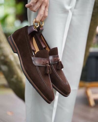 Brown Suede Wedding Wear Handmade Loafers Slips ON Moccasin Shoes