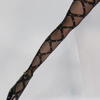 Black Criss cross Tights Pantyhose Stockings With Pearl Details - Thumbnail 4