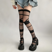 JK Bandage Stripe Knee High Socks - Thumbnail 4