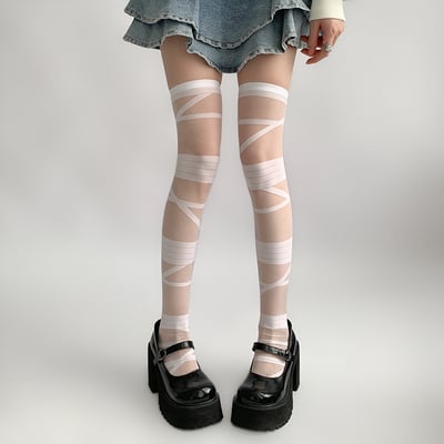 Jk bandage stripe knee high socks