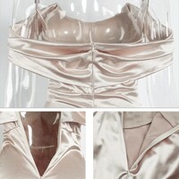 Off The Shoulder Strapless Satin Evening Prom Dress - Thumbnail 6