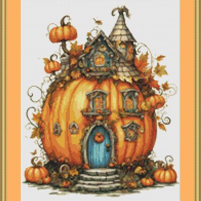 Pumpkin house cross stitch pattern - Thumbnail 5