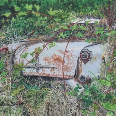 "sad 'n' blue" by n.e.thompson, original colored pencil artwork on stretched canvas, size 11x14 inches