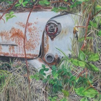 "Sad 'N' Blue" By N.E.Thompson, Original colored pencil artwork on stretched canvas, size 11x14 inches - Thumbnail 5