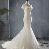 Elegant Off Shoulder Lace up Back Luxury Wedding Dress - Thumbnail 4