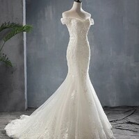 Elegant Off Shoulder Lace up Back Luxury Wedding Dress - Thumbnail 6