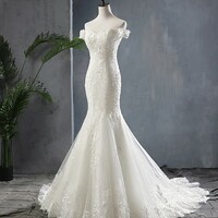 Elegant Off Shoulder Lace up Back Luxury Wedding Dress - Thumbnail 7